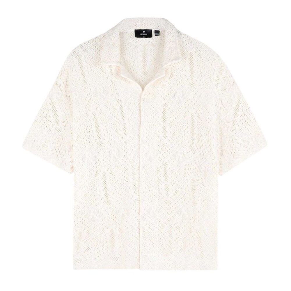 Represent Mens Cotton Crochet Detail Shirt / Off White